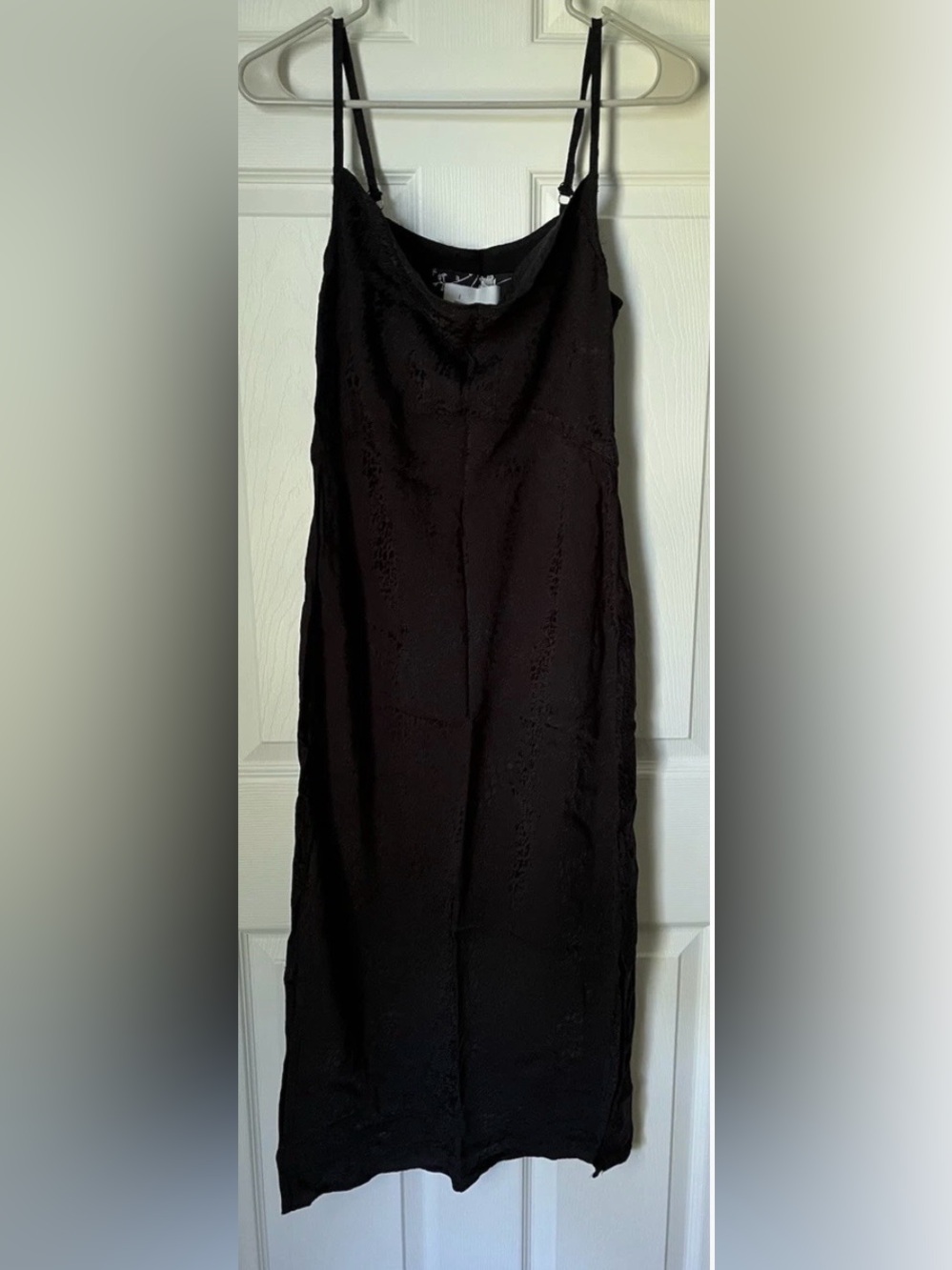 Anthropologie Black Midi Dress with Subtle Texture, Back Slit